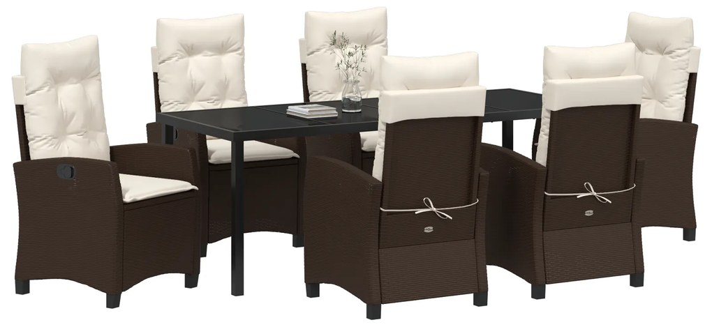 vidaXL Set κήπου 7 τεμαχίων για φαγητό με μαξιλάρια – Καφέ πολυ-ράτταν.