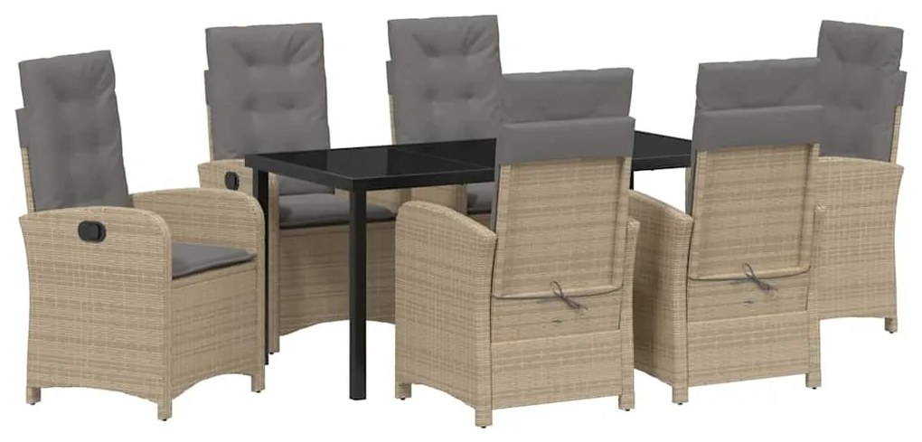 vidaXL Σέτ φαγητού για κήπο με μαξιλάρι 7 pcs Μπεζ συνθετικό ρατάν
