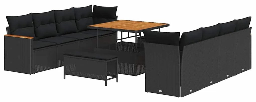 vidaXL Σετ Καναπέ Κήπου με μαξιλάρι 11 pcs Μαύρο Πολυ ράταν