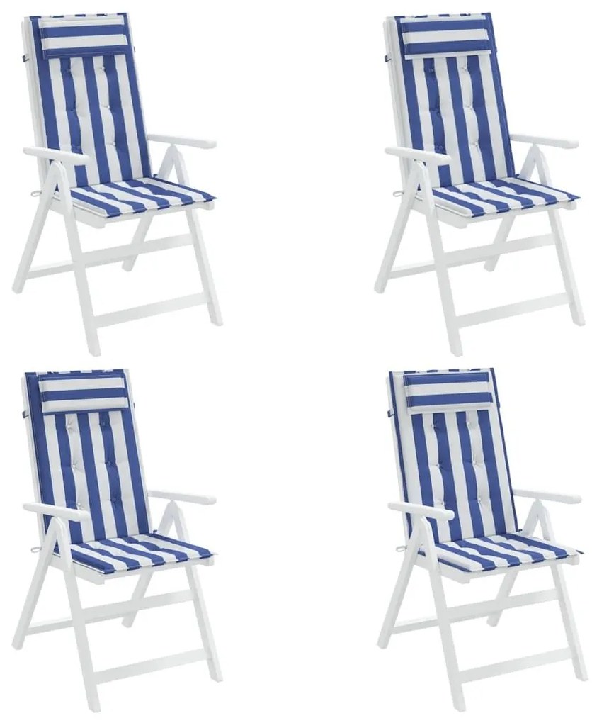 Μαξιλάρια Καρέκλας με Πλάτη 4 τεμ. Μπλε&amp;Λευκά Ριγέ Υφ. Oxford - Μπλε