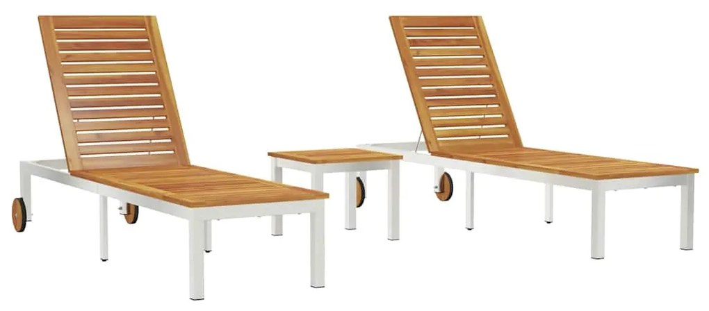 vidaXL Ξαπλώστρες 2 τεμ με Τραπέζι 3 pcs Καφέ Μασίφ ξύλο ακακίας