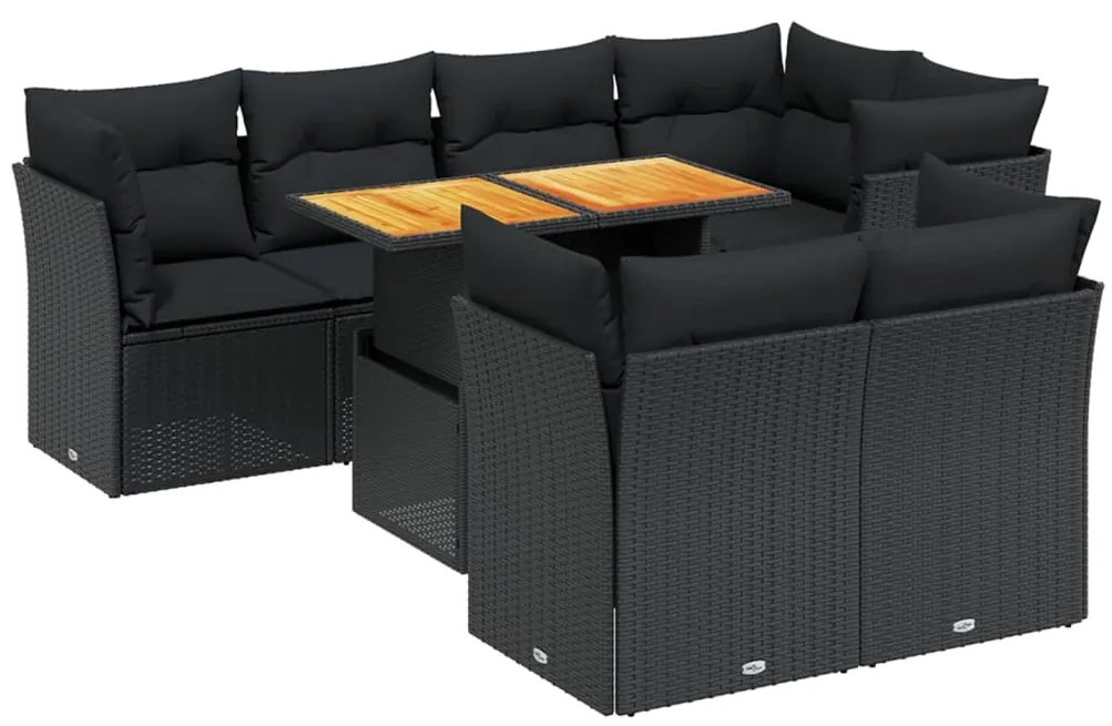 vidaXL Σαλόνι Κήπου 8 Τεμαχίων Μαύρο από Συνθετικό Ρατάν με Μαξιλάρια