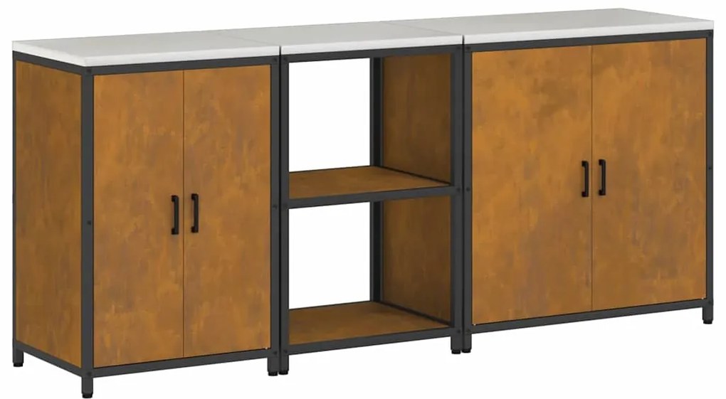 vidaXL Σετ Αποθήκευσης Κουζίνας με ράφι με αποθήκευση 3 pcs Σκ rusty