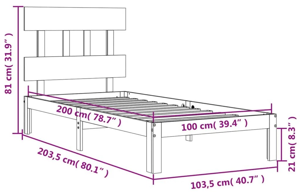 Σκελετός Κρεβατιού Χωρίς Στρώμα 100x200 εκ. Μασίφ Πεύκο - Καφέ