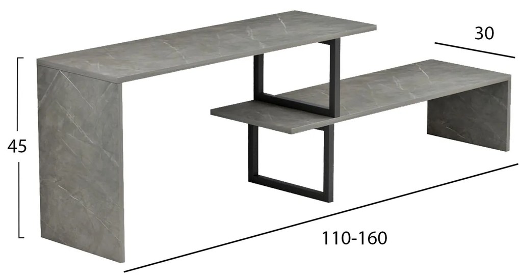 Έπιπλο τηλεόρασης BRIGGITE Μελαμίνη σε Grey Stone Texture 160x30x45Υεκ. 160x30x45 εκ.