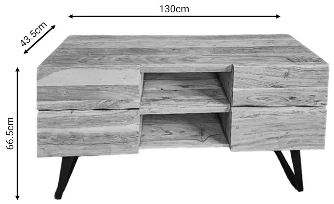Έπιπλο τηλεόρασης Dervie pakoworld φυσικό μασίφ ξύλο ακακίας 130x43.5x66.5εκ (1 τεμάχια)