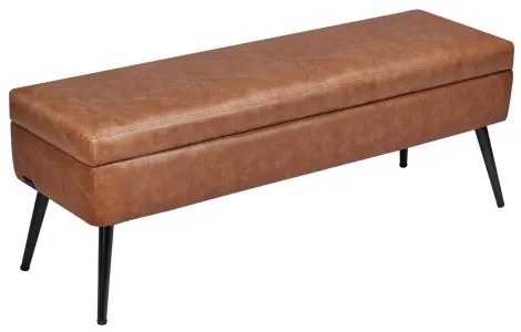 VEVOR PU Leather Storage Ottoman Bench Bench with Storage and Metal Legs Brown