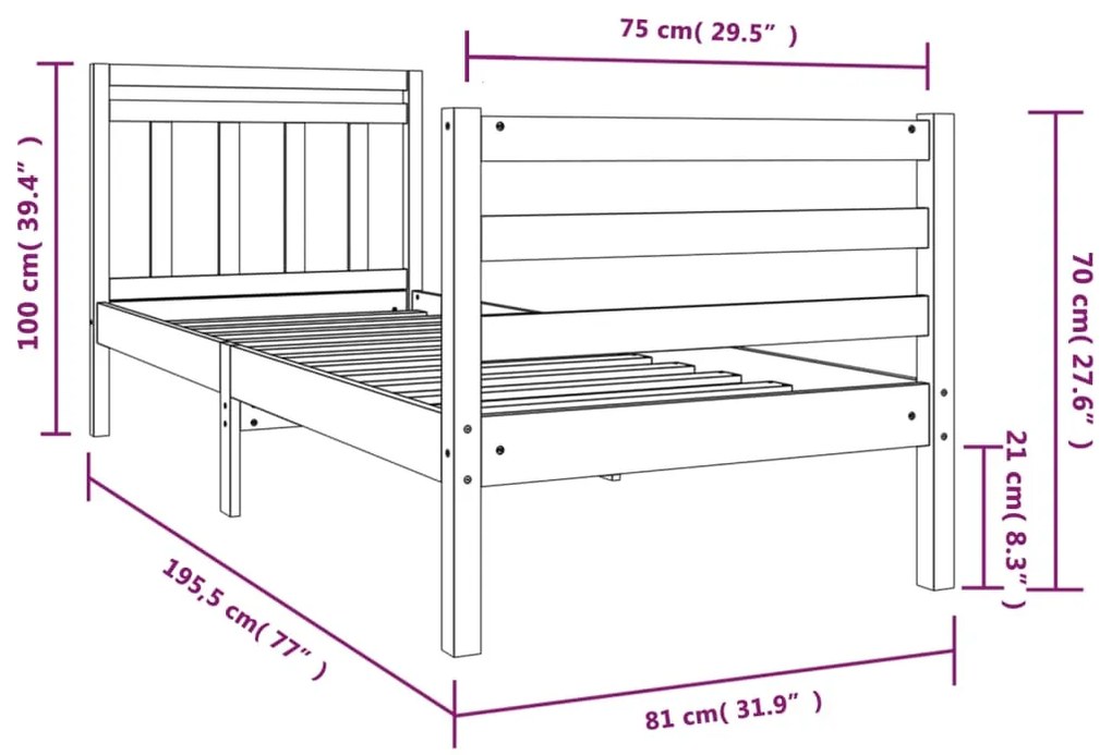 ΠΛΑΙΣΙΟ ΚΡΕΒΑΤΙΟΥ 75X190 ΕΚ. ΑΠΟ ΜΑΣΙΦ ΞΥΛΟ 2FT6 SMALL SINGLE 3100614