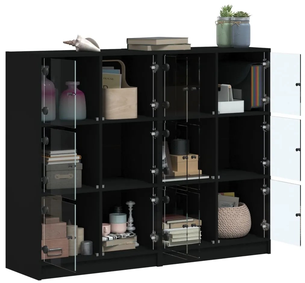 vidaXL Βιβλιοθήκη με Πόρτες Μαύρη 136x37x109 εκ. Επεξ. Ξύλο