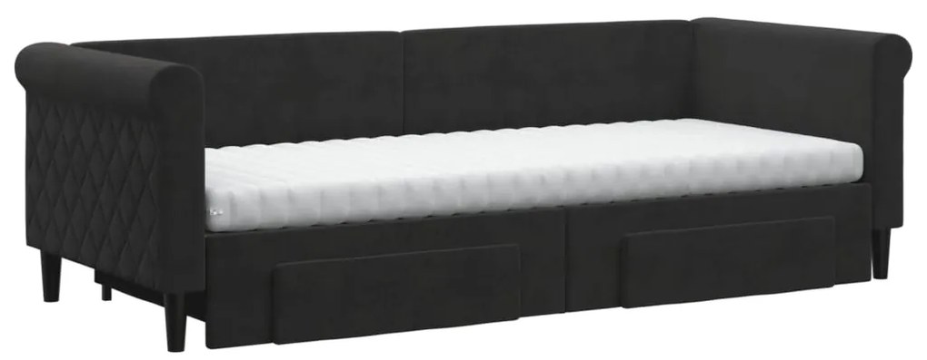 vidaXL Καναπές Κρεβάτι Συρόμενος Μαύρος 80x200 εκ. Βελούδινος Συρτάρια