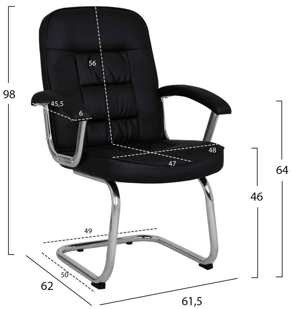 ΚΑΡΕΚΛΑ AMBREY HM1114 ΜΕ ΜΑΥΡΟ PU ΜΕ ΒΑΣΗ ΧΡΩΜΙΟΥ 61.5x62x98 cm.
