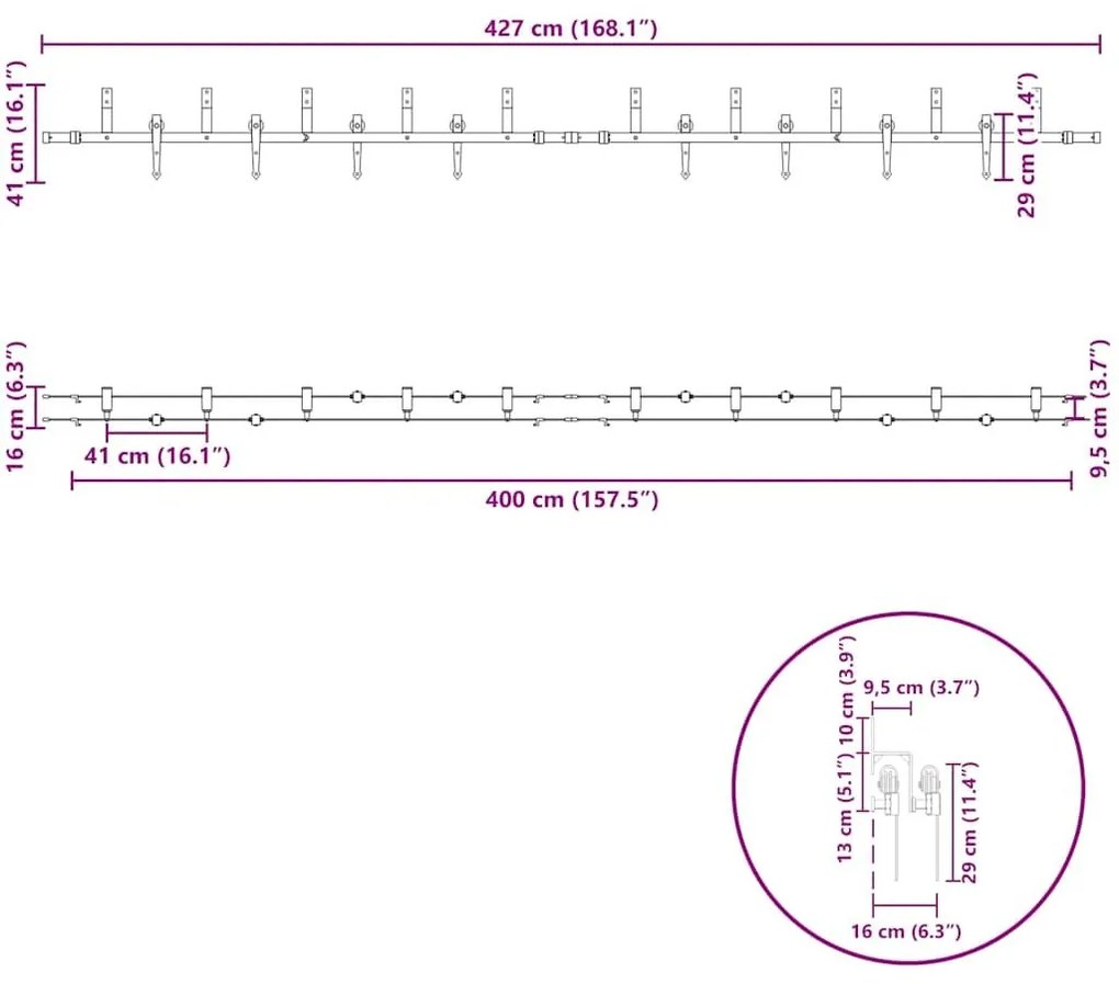 Μηχανισμός Συρόμενης Μεσόπορτας Μαύρος 427 εκ. Ατσάλινος