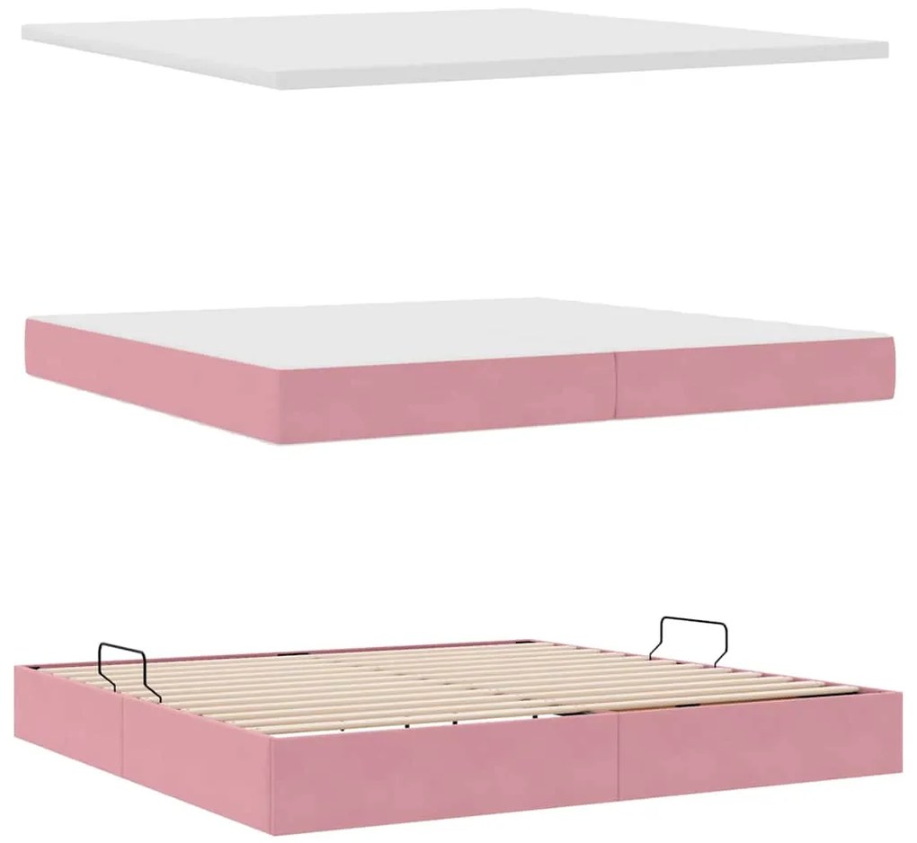 vidaXL Κρεβάτι με αποθηκευτικό χώρο και στρώμα Ροζ 200 x 200 cm