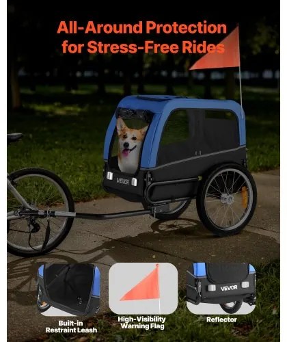 VEVOR Dog Bike Trailer, Supports up to 30 kg, Pet Cart Bicycle Carrier for Small &amp; Medium Dogs, Easy Folding Frame with Quick Release Wheel, Universal Bicycle Coupler, Reflector, Flag, Internal Leash