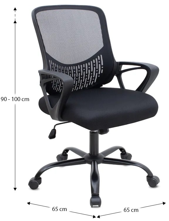 Καρέκλα γραφείου Freda Megapap με ύφασμα Mesh χρώμα μαύρο 65x65x90/100εκ.