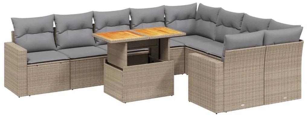 vidaXL Σετ Καναπέ Κήπου 10 τεμ. Μπεζ Συνθετικό Ρατάν με Μαξιλάρια