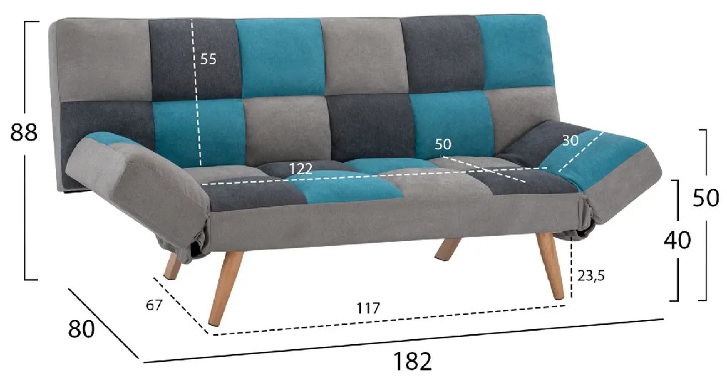 ΚΑΝΑΠΕΣ ΚΡΕΒΑΤΙ MULTICOLOR 3ΘΕΣΙΟΣ HM3167.11 182Χ80Χ88Υ εκ.