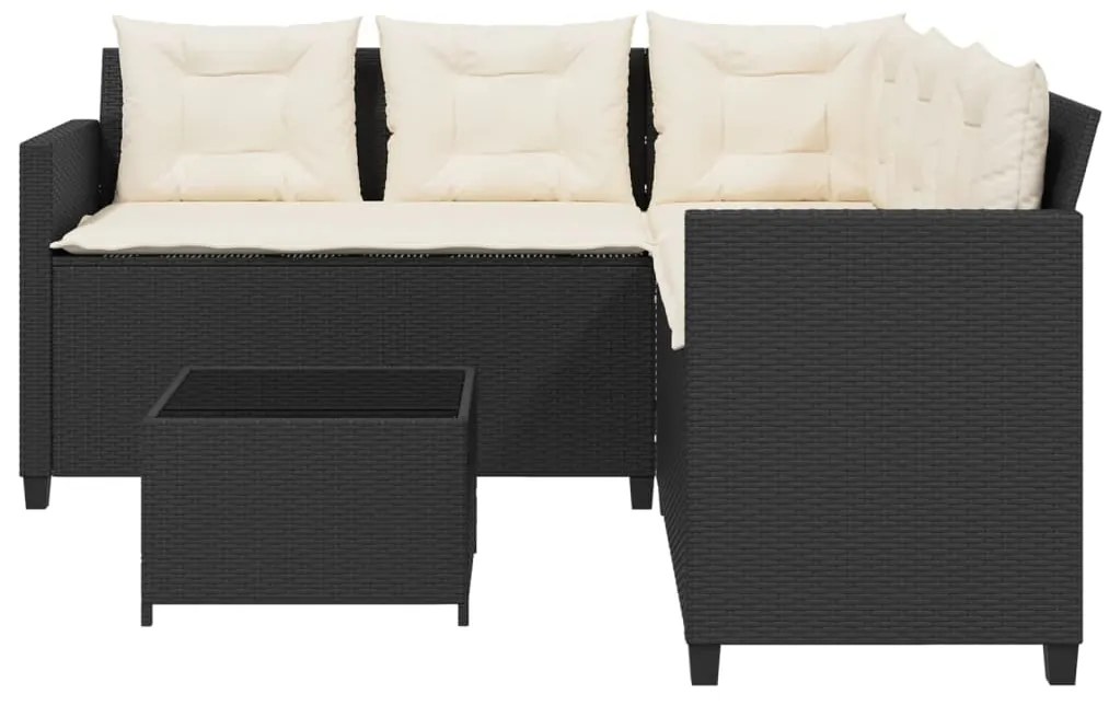 vidaXL Καναπές Κήπου Γωνιακός Μαύρος Συνθ. Ρατάν Τραπέζι + Μαξιλάρια