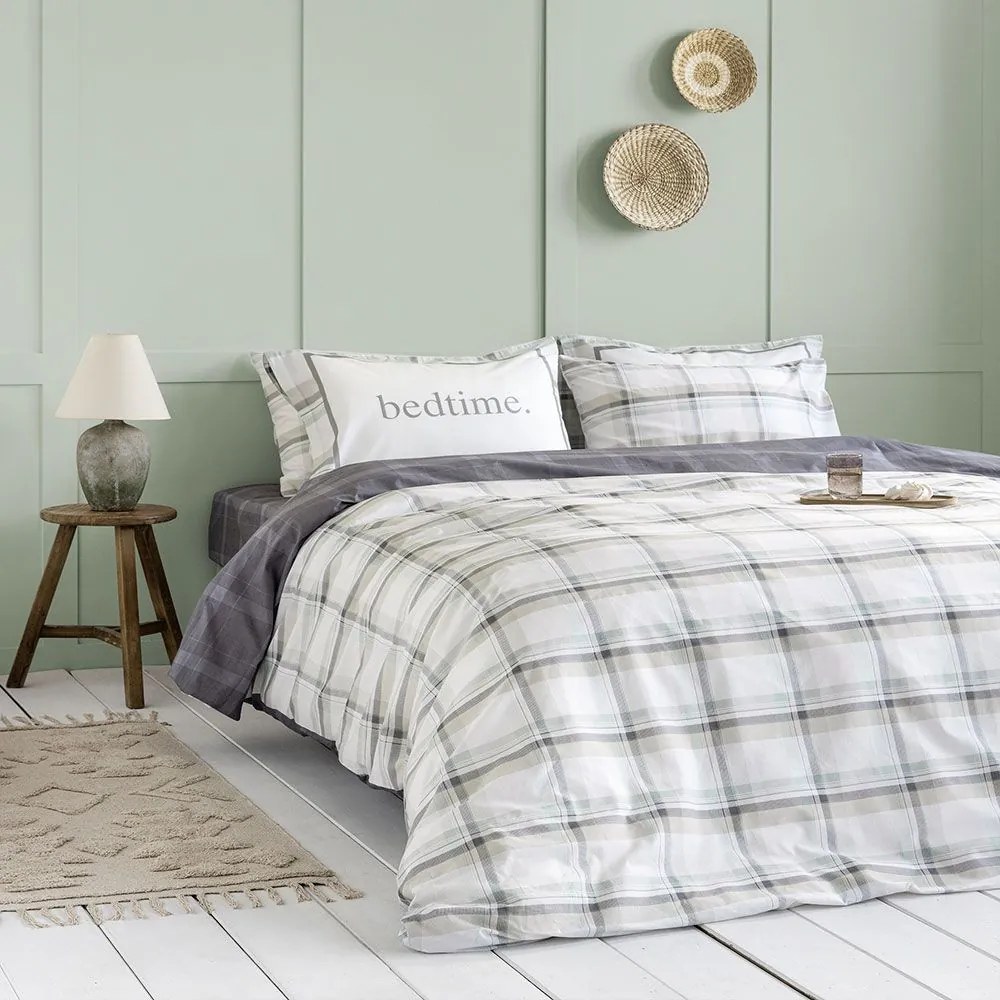 Σεντόνια Limpio Με Λάστιχο (Σετ 3τμχ) Grey-Mint Nima Μονό 180x232cm 100% Cotton