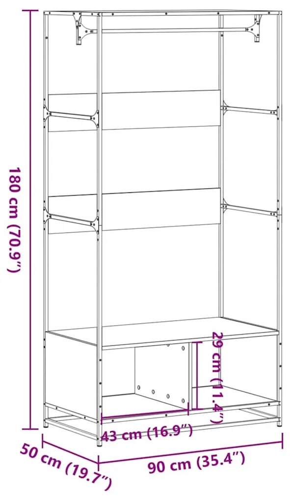 Ντουλάπα Sonoma Δρυς 90x50x180 εκ. από Επεξεργασμένο Ξύλο 849295