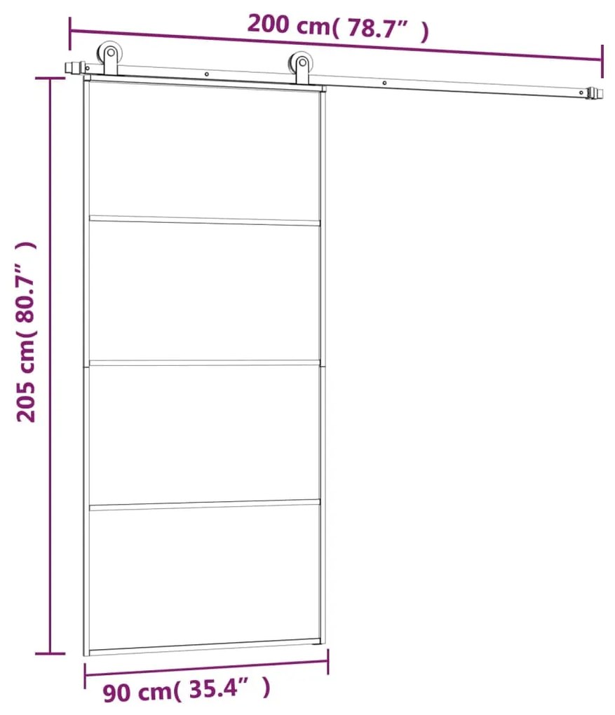 Συρόμενη Πόρτα με Μηχανισμό 90x205 εκ. Γυαλί ESG &amp; Αλουμίνιο - Μαύρο