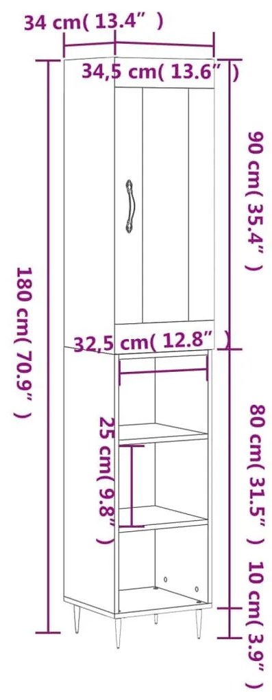 Ντουλάπι Γκρι Σκυροδέματος 34,5x34x180 εκ. Επεξεργασμένο Ξύλο - Γκρι