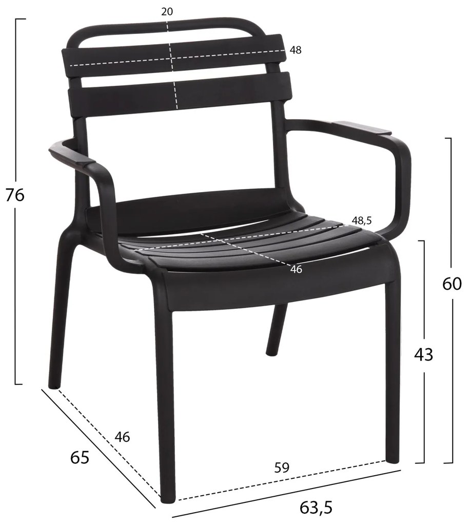 Καρέκλα - Πολυθρόνα KORVER C6333.02 Πολυπροπυλένιο Μαύρο 63,5x65x76Υ εκ. 63.5x65x76 εκ.