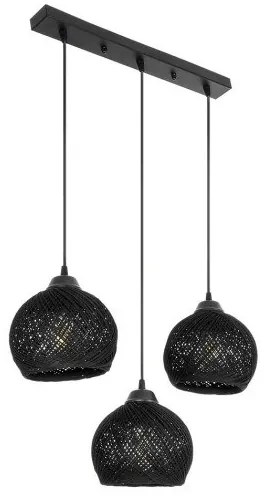 YASAM 203-0026 Vintage Κρεμαστό Φωτιστικό Ράγα Τρίφωτο 3 x E27 IP20 Μαύρο Ρατάν-Μ45 x Π18 x Υ30cm Globostar-203-0026-Μαύρο 203-0026