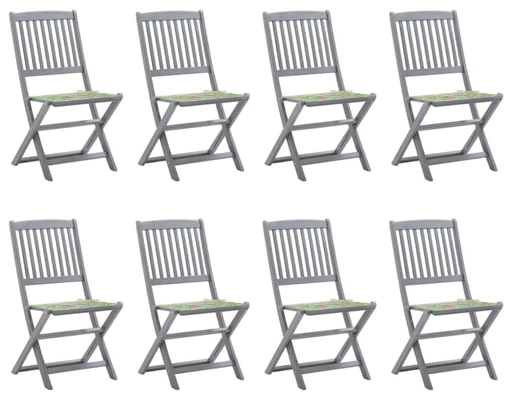 3078302 vidaXL Καρέκλες Εξ. Χώρου Πτυσσόμενες 8 τεμ. Ξύλο Ακακίας με Μαξιλάρια Γκρι, 1 Τεμάχιο