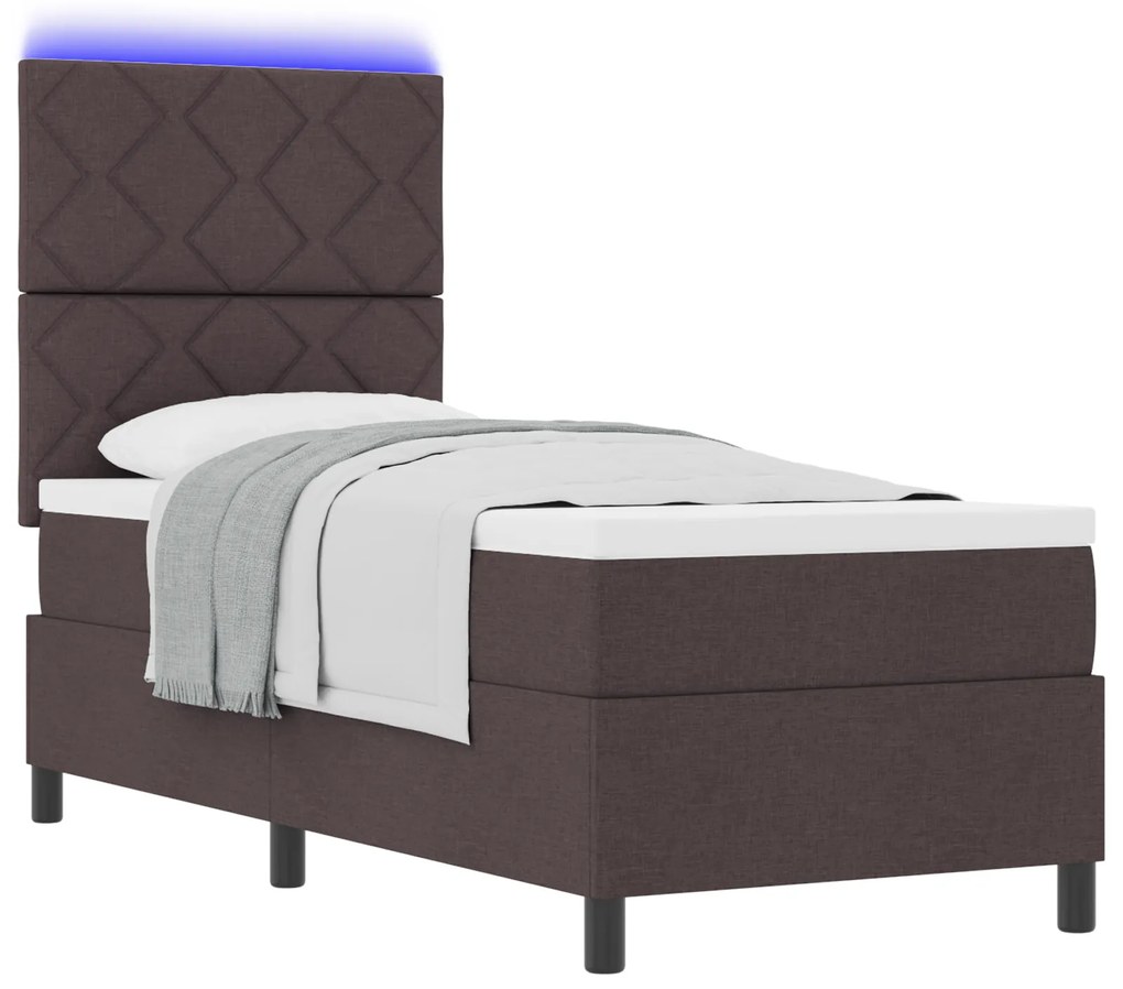 vidaXL Κρεβάτι με ελατήρια και στρώμα & LED σε Σκούρο Καφέ, 80 x 200 εκ. Ύφασμα
