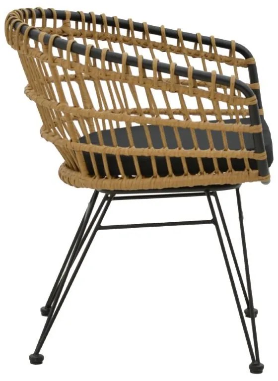 Καρέκλα - Πολυθρόνα Naoki με μαξιλάρι pe φυσικό-μαύρο μέταλλο 62x62x70 εκ. 62x62x70 εκ.