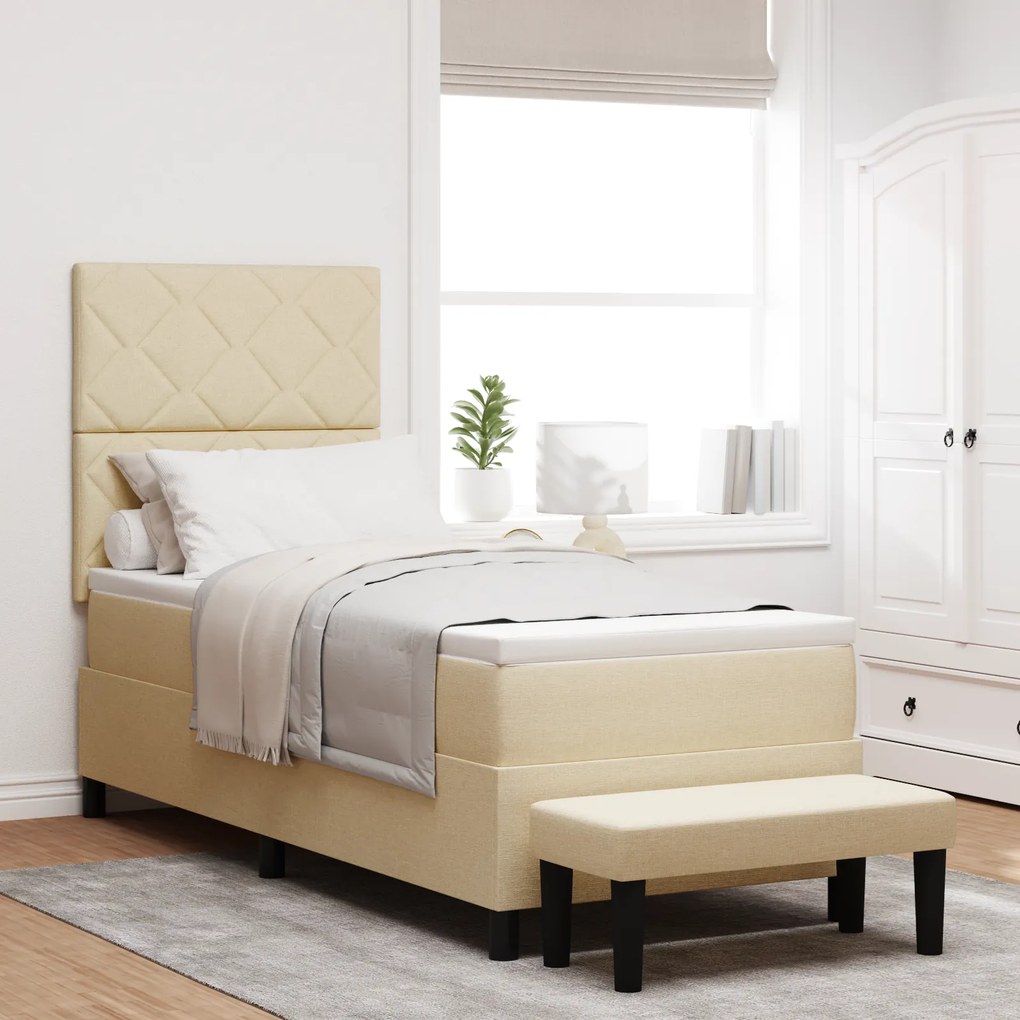 vidaXL Κρεβάτι Box Spring με Στρώμα & Πάγκο Κρέμα 80x200 εκ Υφάσματος