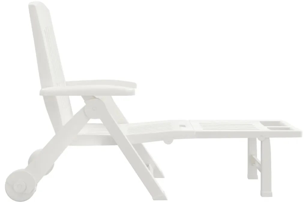 vidaXL Ξαπλώστρα Πτυσσόμενη με Ρόδες Λευκή από Πολυπροπυλένιο