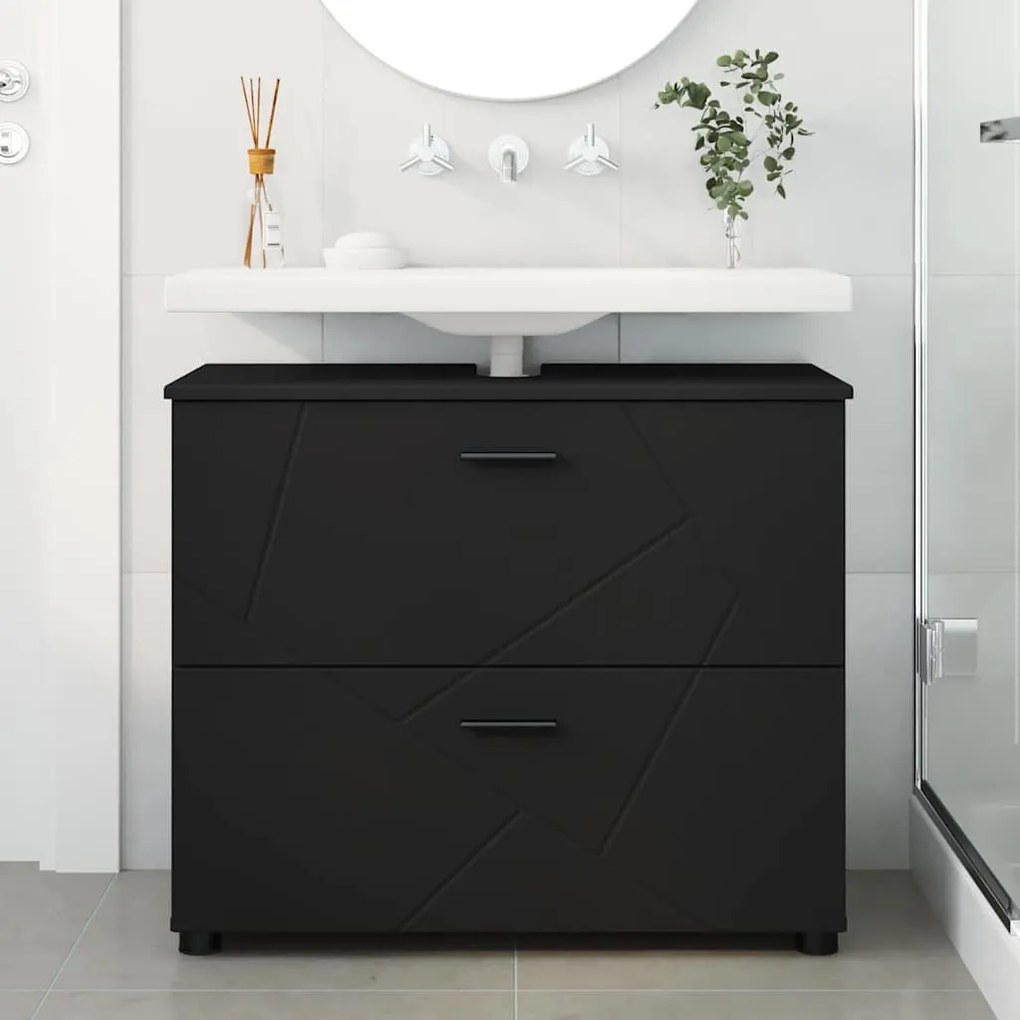 vidaXL Ντουλάπι Μπάνιου Μαύρο 76,5 x 35 x 64 εκ Επεξεργασμένο ξύλο