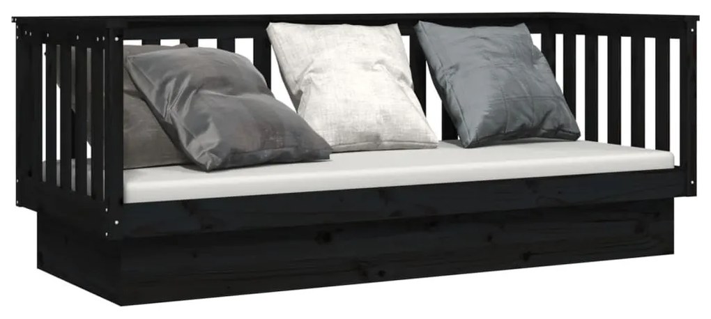 Καναπές Κρεβάτι Μαύρος 75x190 εκ. από Μασίφ Ξύλο Πεύκου - Μαύρο
