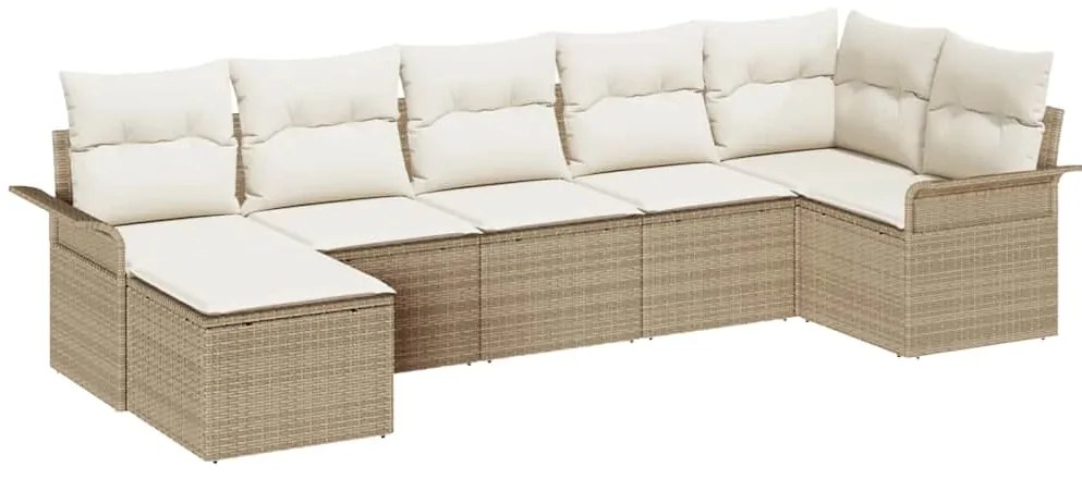 vidaXL Σετ Καναπέ Κήπου με μαξιλάρι 7 pcs Μπεζ Πολυ ράταν