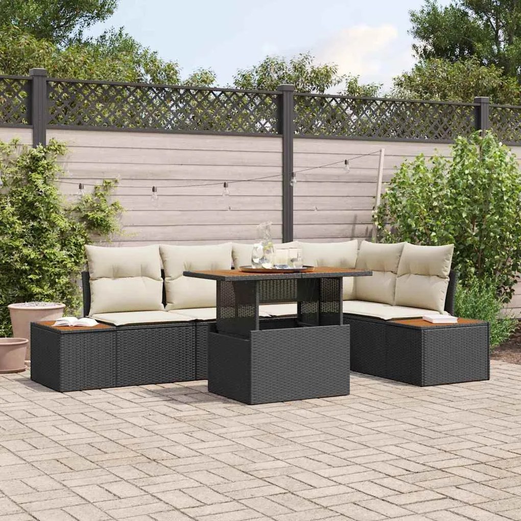 vidaXL Σέτ φαγητού για κήπο 6 pcs Μαύρο, Μπεζ 100 x 55 x 73 εκ