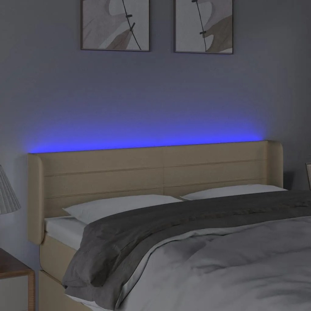 Κεφαλάρι Κρεβατιού LED Κρεμ 147x16x78/88 εκ. Υφασμάτινο - Κρεμ