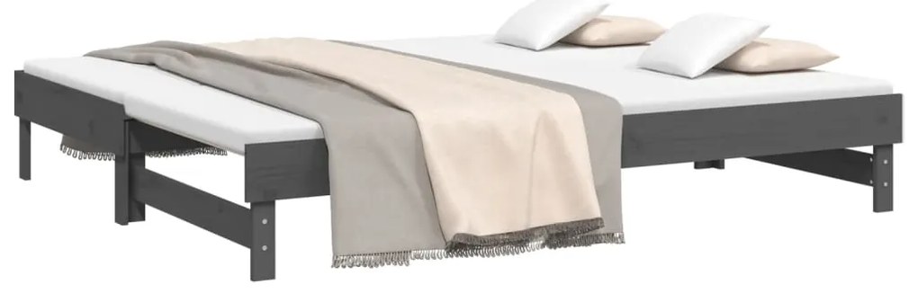 vidaXL Καναπές Κρεβάτι Συρόμενος Γκρι 2x(90x200) εκ. Μασίφ Ξύλο Πεύκου