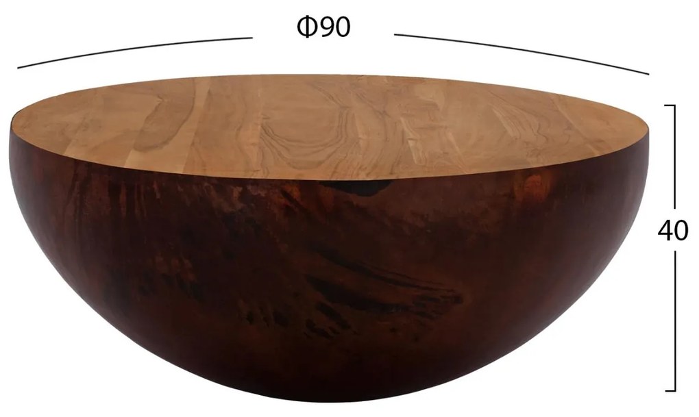 Τραπεζάκι σαλονιού BOWL C8717.02 Στρόγγυλο Rusty με Ξύλο Ακακίας Φ90X40Yεκ. 90x90x40 εκ.