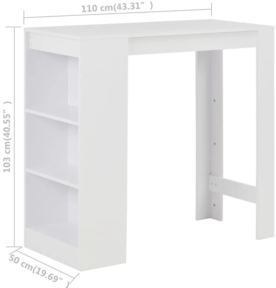 vidaXL Τραπέζι Μπαρ με Ράφια Λευκό 110 x 50 x 103 εκ.