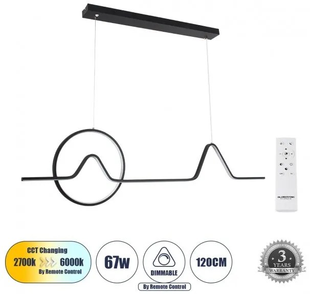 Κρεμαστό Φωτιστικό Οροφής LED CCT 67W Αλουμίνιο WINDY Globostar  61292 Μαύρο