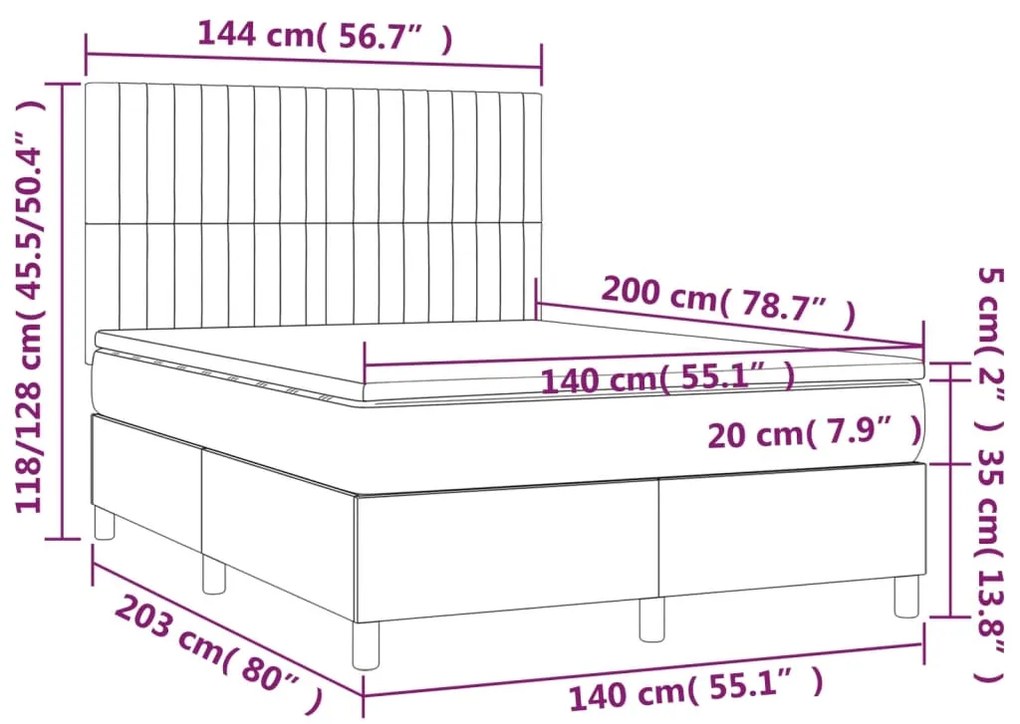 vidaXL Κρεβάτι Boxspring με Στρώμα Κρεμ 140x200 εκ. Υφασμάτινο