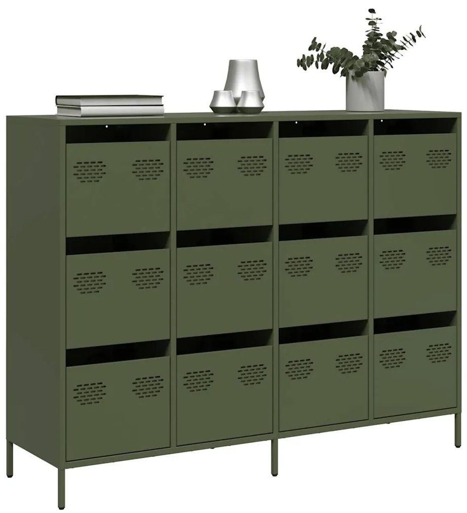 vidaXL Sideboard Olive Green 135x39x103,5 cm Ατσάλι ψυχρής έλασης