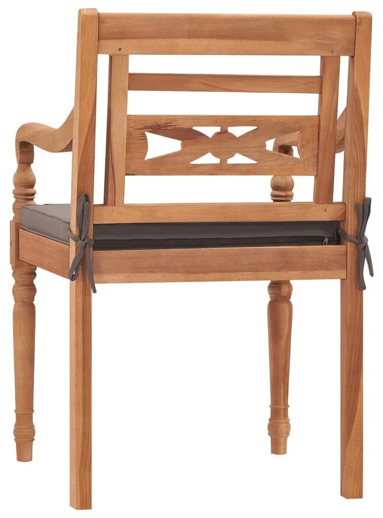 Καρέκλες Batavia 2 τεμ. Μασίφ Ξύλο Teak Σκούρο Γκρι Μαξιλάρια - Γκρι