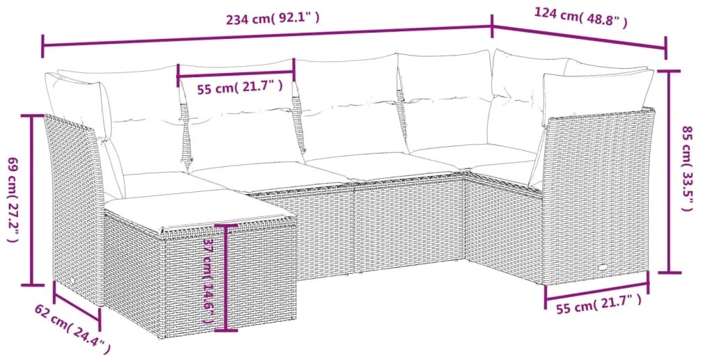 vidaXL Σαλόνι Κήπου Σετ 6 Τεμαχίων Καφέ Συνθετικό Ρατάν με Μαξιλάρια