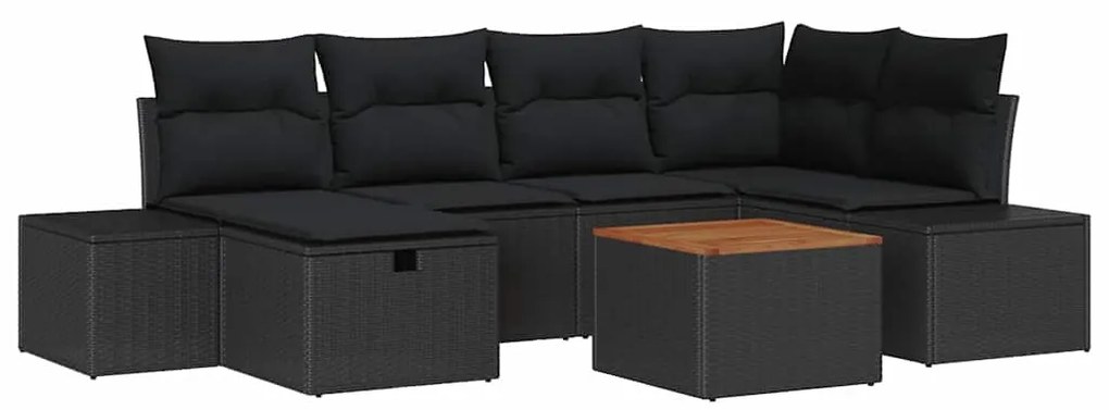 vidaXL Σετ Καναπέ Κήπου με μαξιλάρι 7 pcs Μαύρο Πολυ ράταν