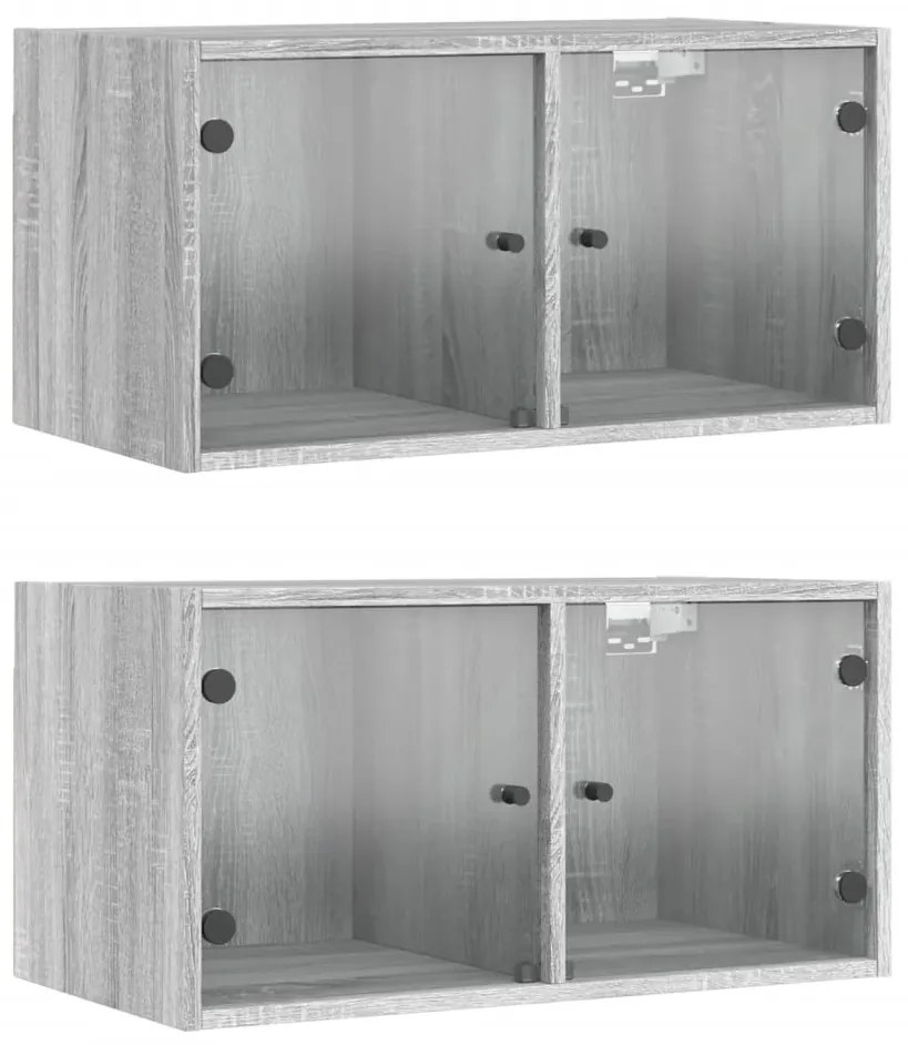 vidaXL Κομοδίνα 2 τεμ. Γκρι Sonoma 68,5x37x35 εκ. με Γυάλινες Πόρτες