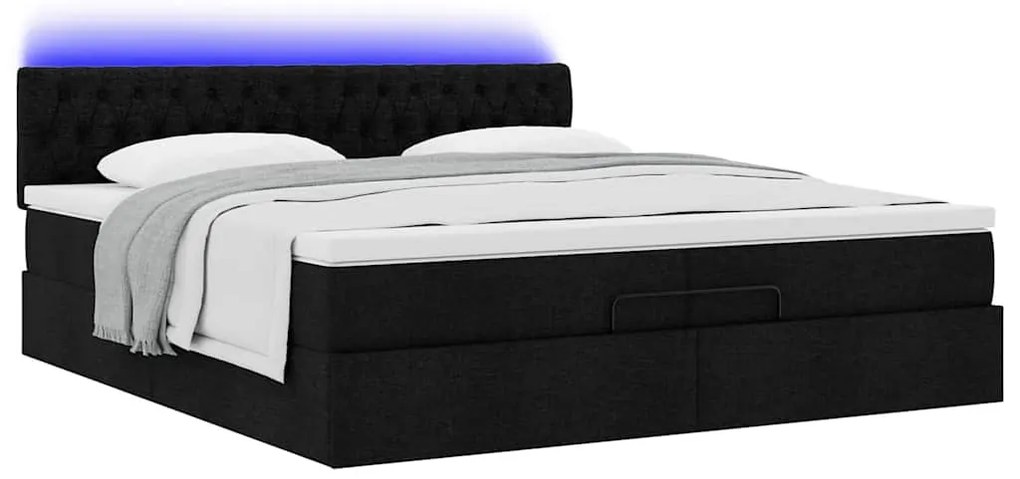 vidaXL Οθωμανικό κρεβάτι με στρώματα & LEDs Μαύρο 200x200cm ύφασμα