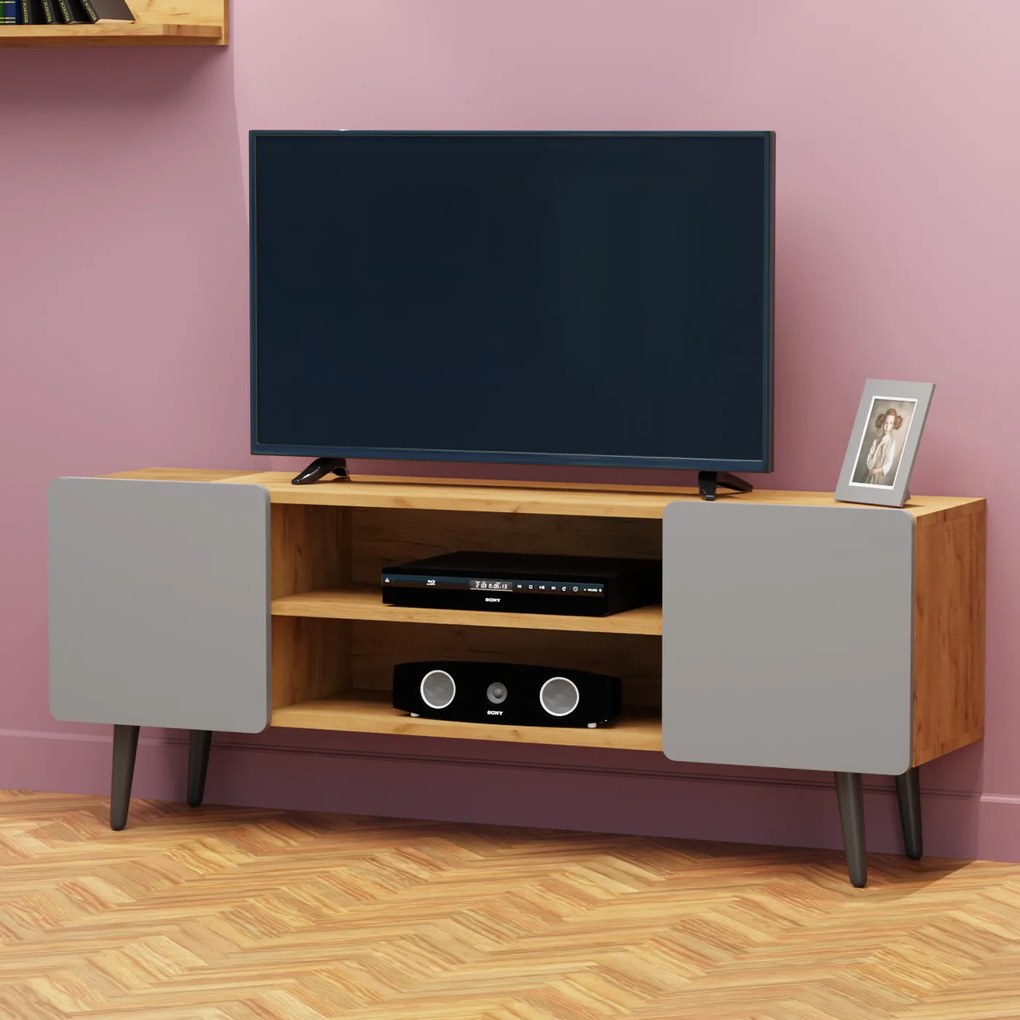 Έπιπλο TV ARKTOS 130x30x51cm Καρυδί-Γκρί - 699-06-130-06